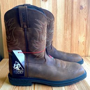 Rocky Boot Mens Size 12 Wide Brown Leather  Safety Toe  Waterproof Work  B72